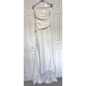 Club L London Dress White Strapless Gown Train Wedding Prom Side-slit Formal 10